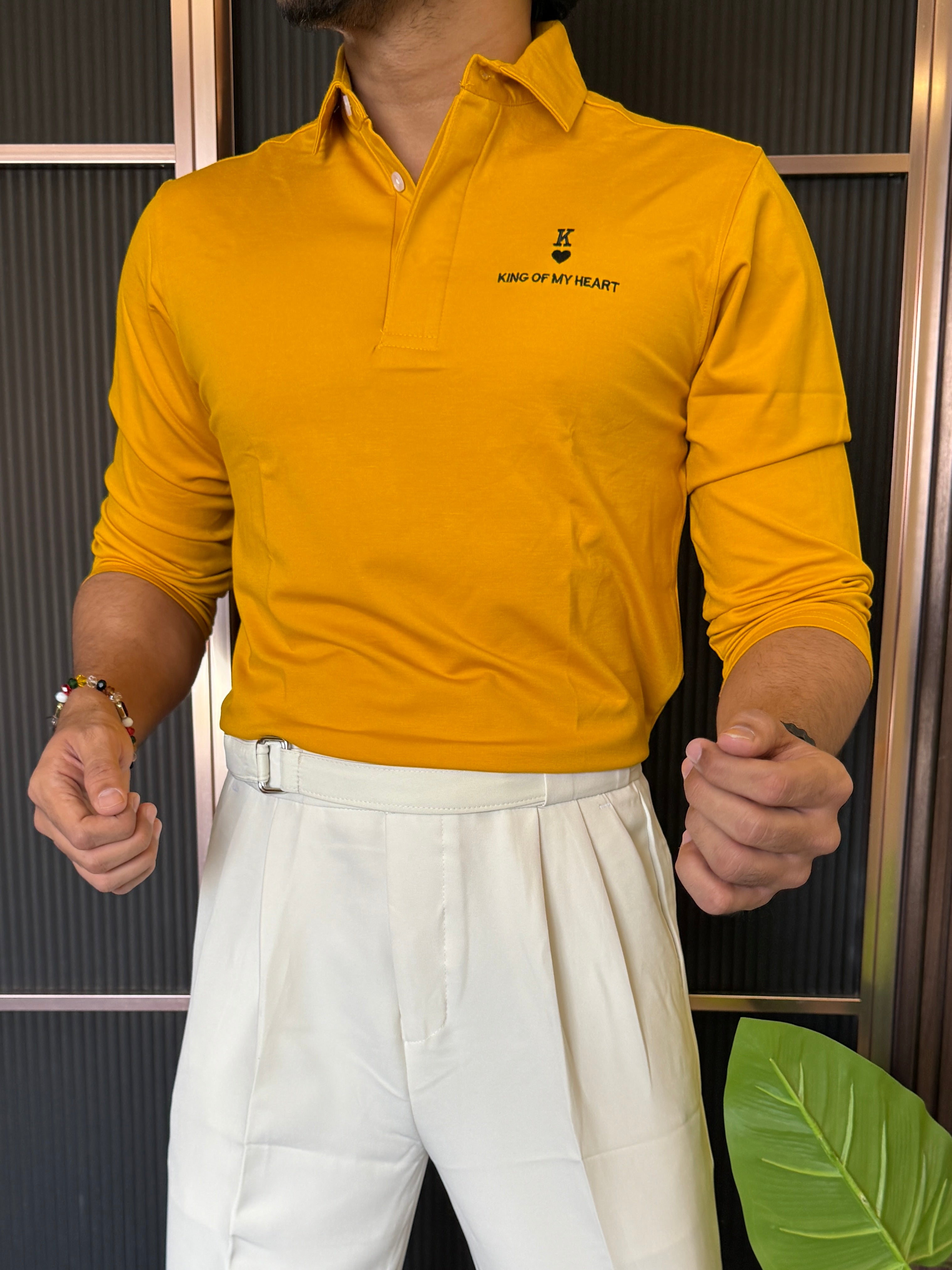 King Collar Yellow Full sleeve T shirt