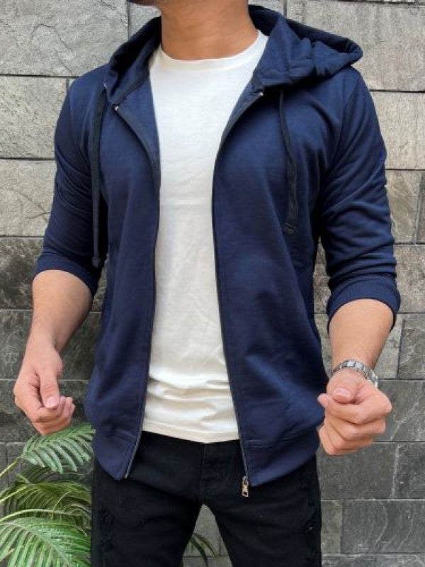 Fleece Navy Zipper Hoodie