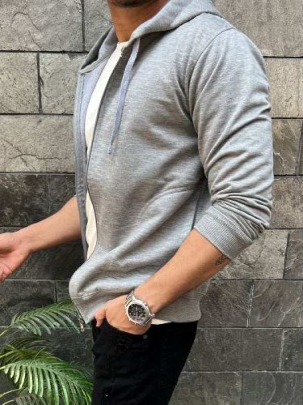 Fleece Light Grey Zipper Hoodie