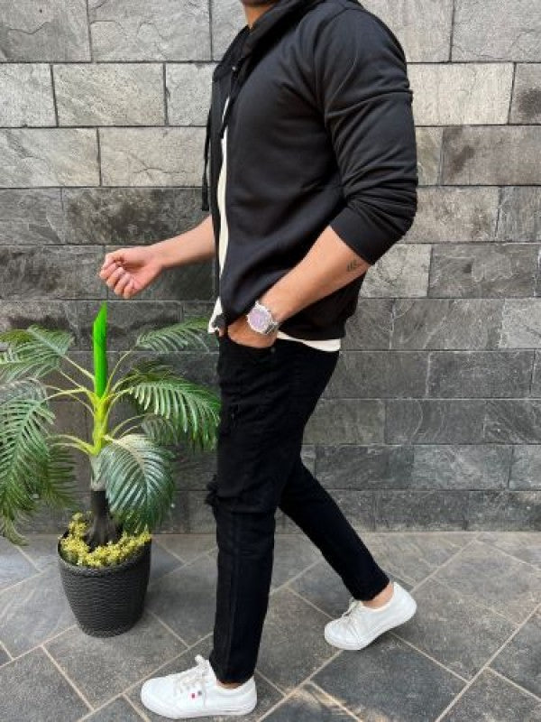 Fleece Black Zipper Hoodie