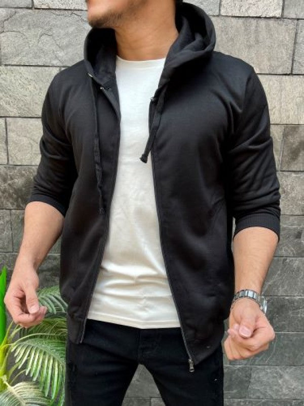 Fleece Black Zipper Hoodie
