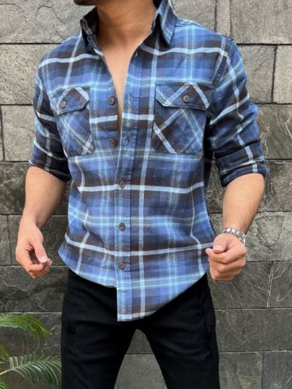 Brushing Fabric Cargo Blue Chex