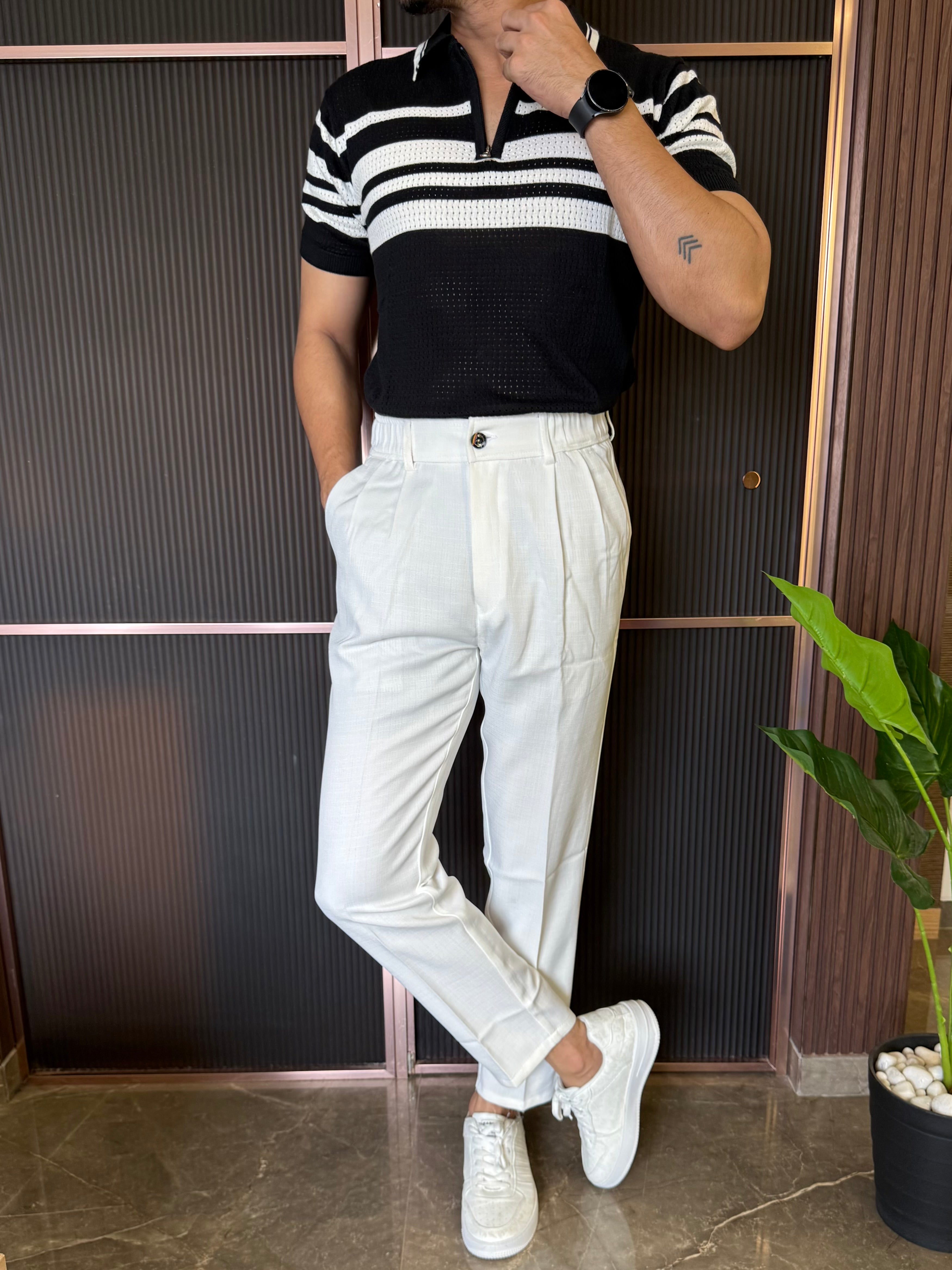 knitted Zip Collar Black Tshirt