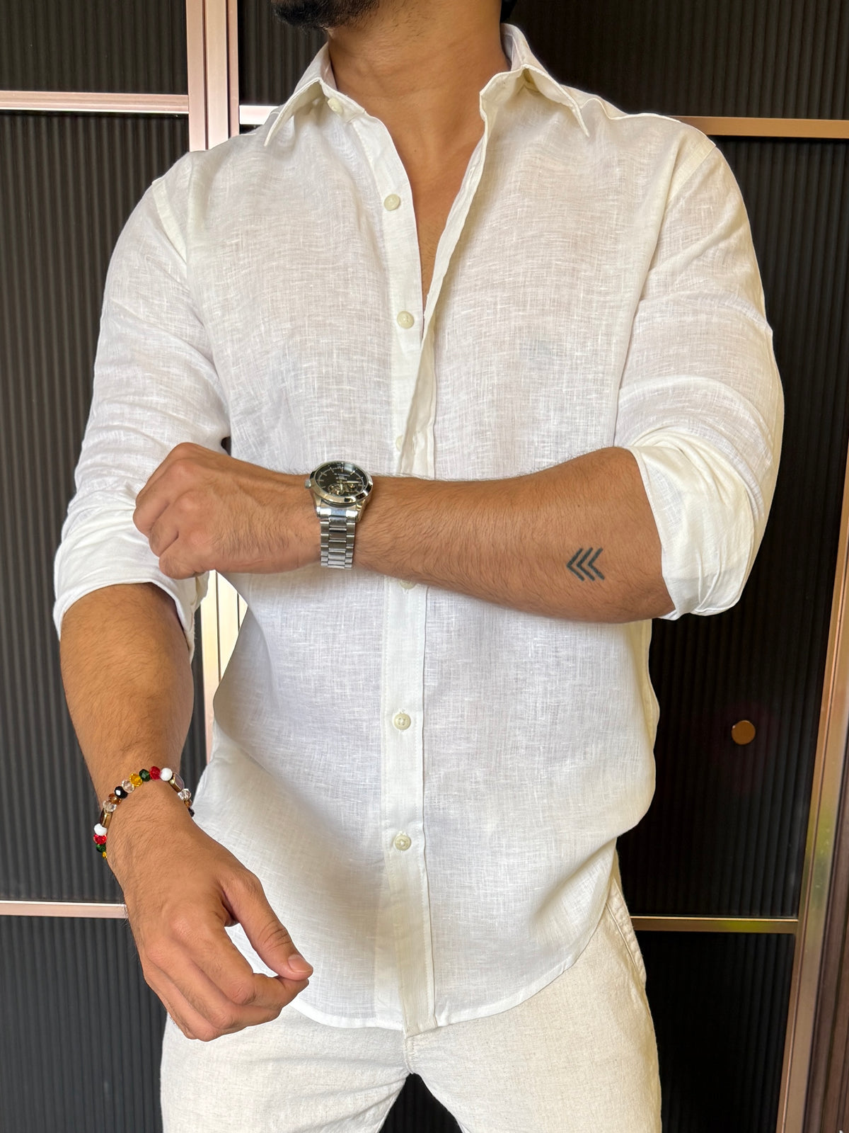 A Pure linen White Full Sleeve Shirt