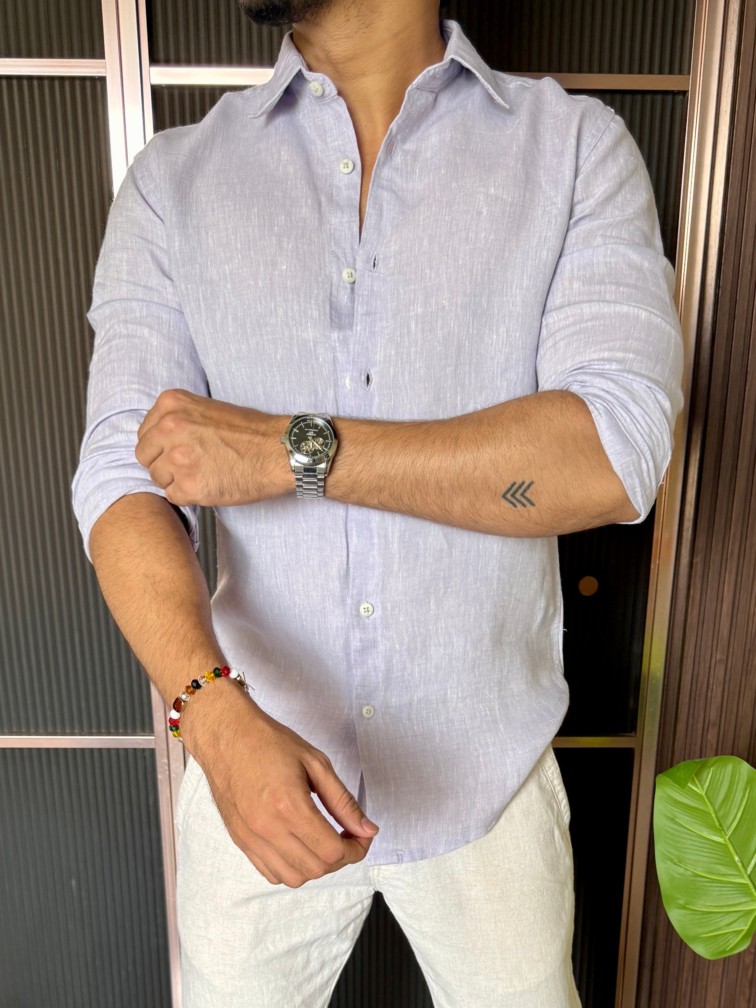 A Pure linen Lavender Full Sleeve Shirt