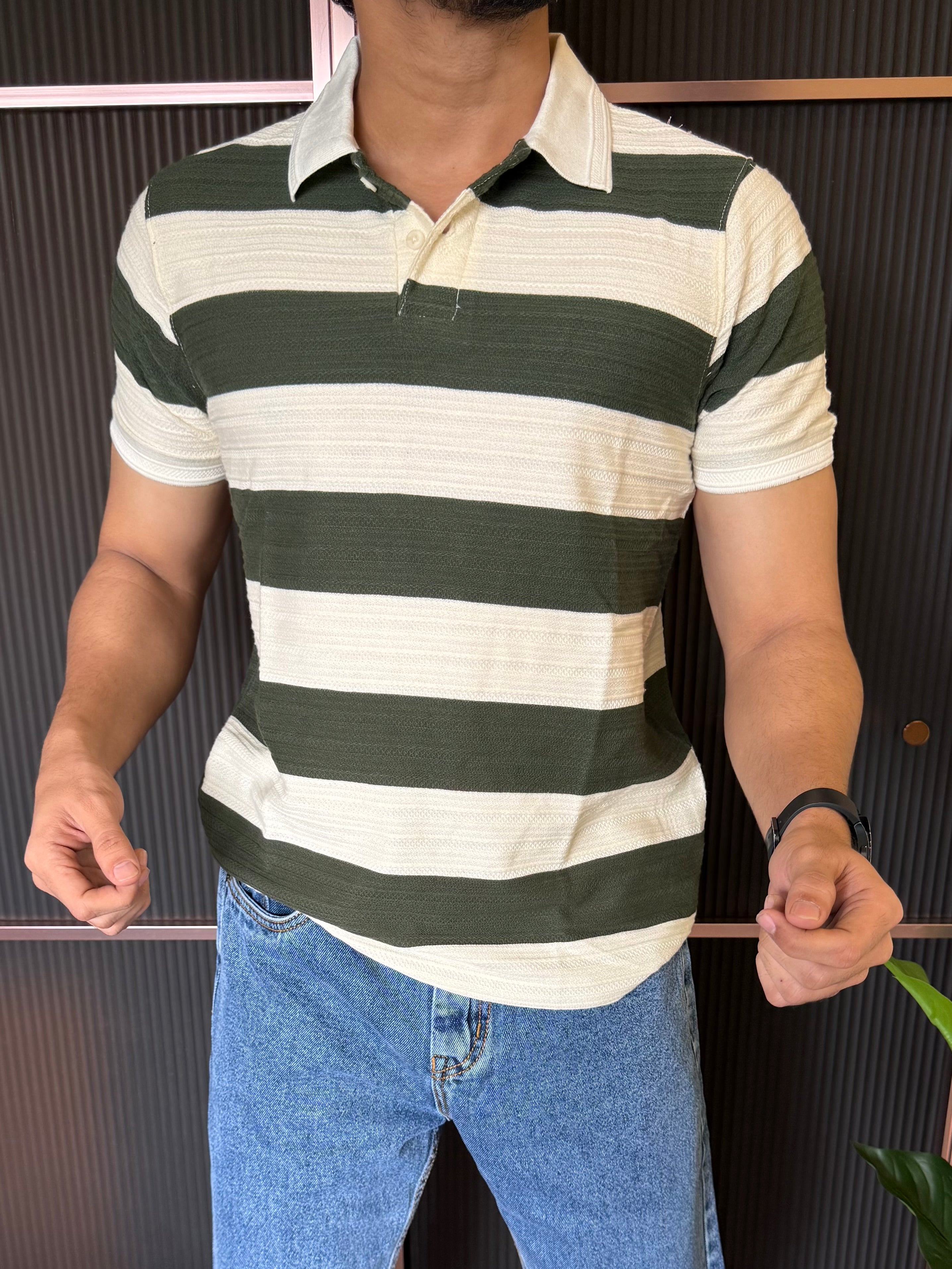 Polo Striper Green Colour