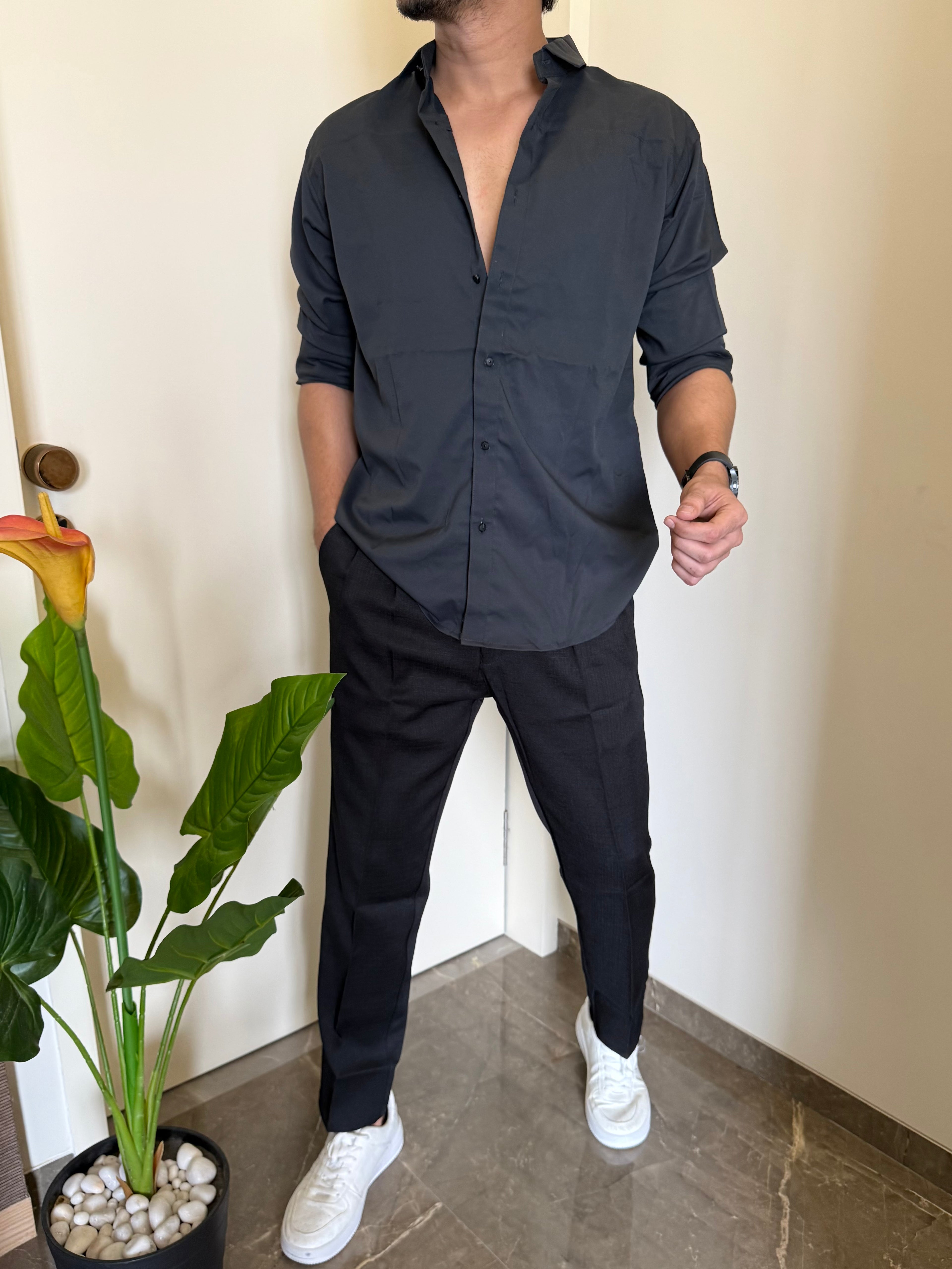 Imported Solid Dark Grey Shirt