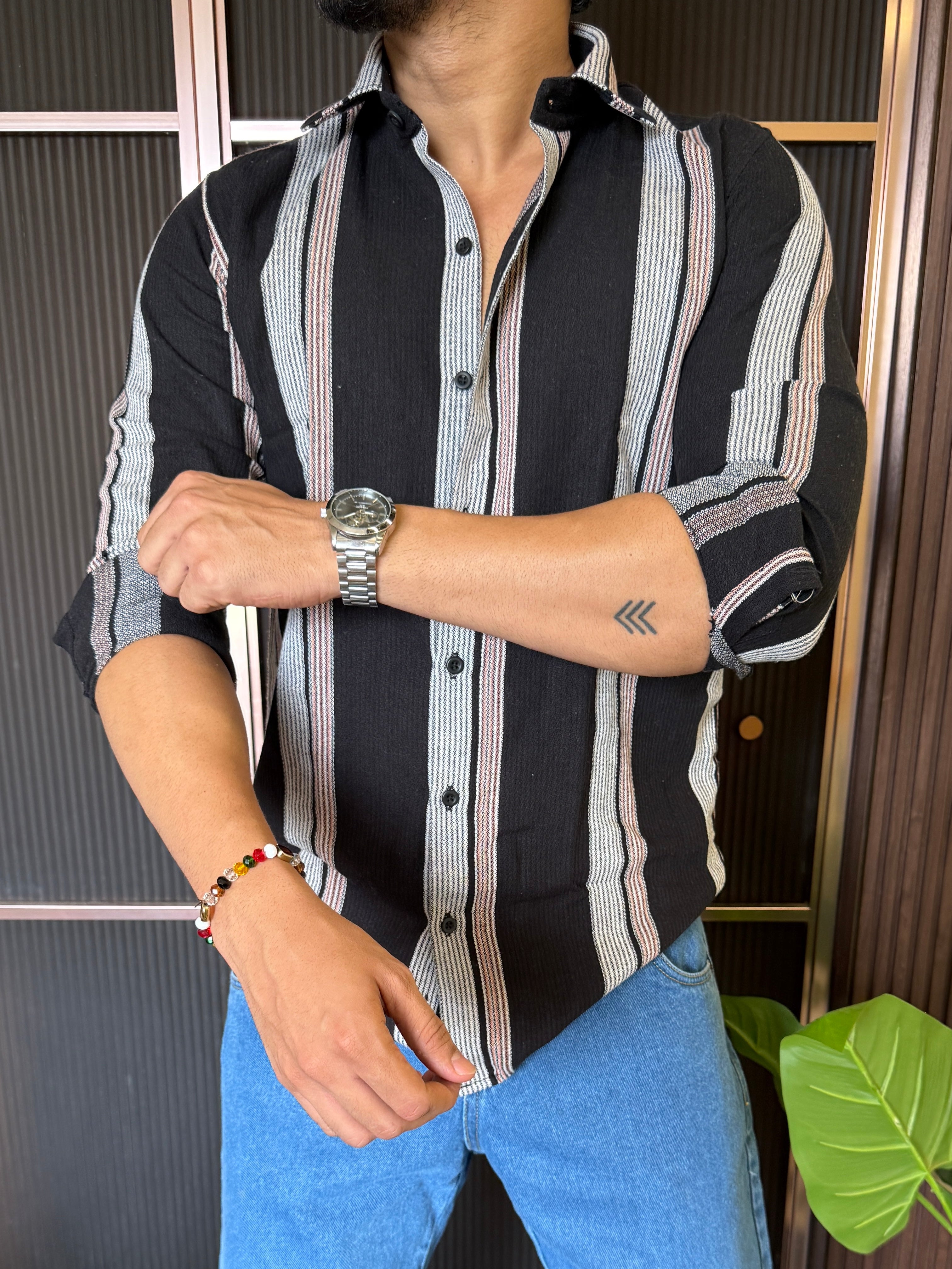 Mat Striper 1 Black Full Sleeve Shirt