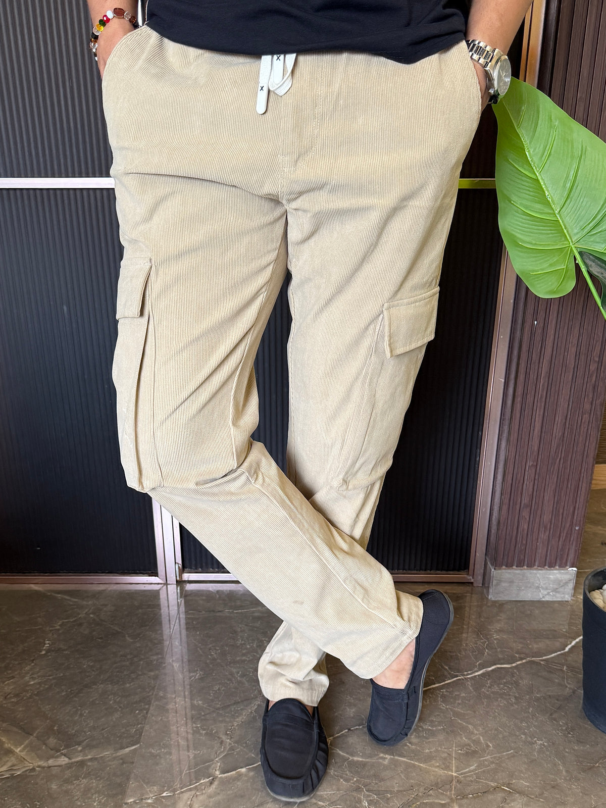 Corduroy Cream Cargo Pants