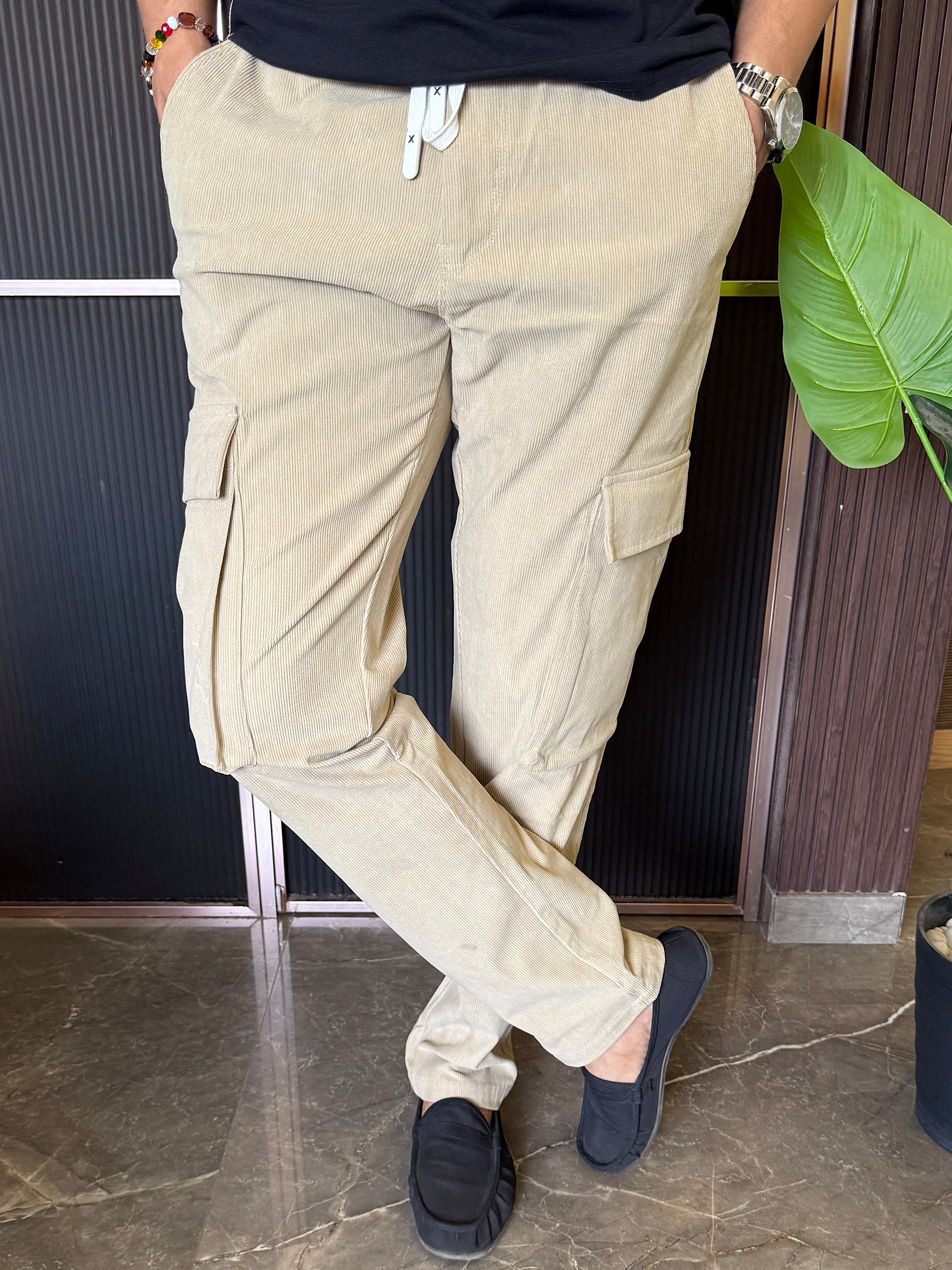 Corduroy Cream Cargo Pants