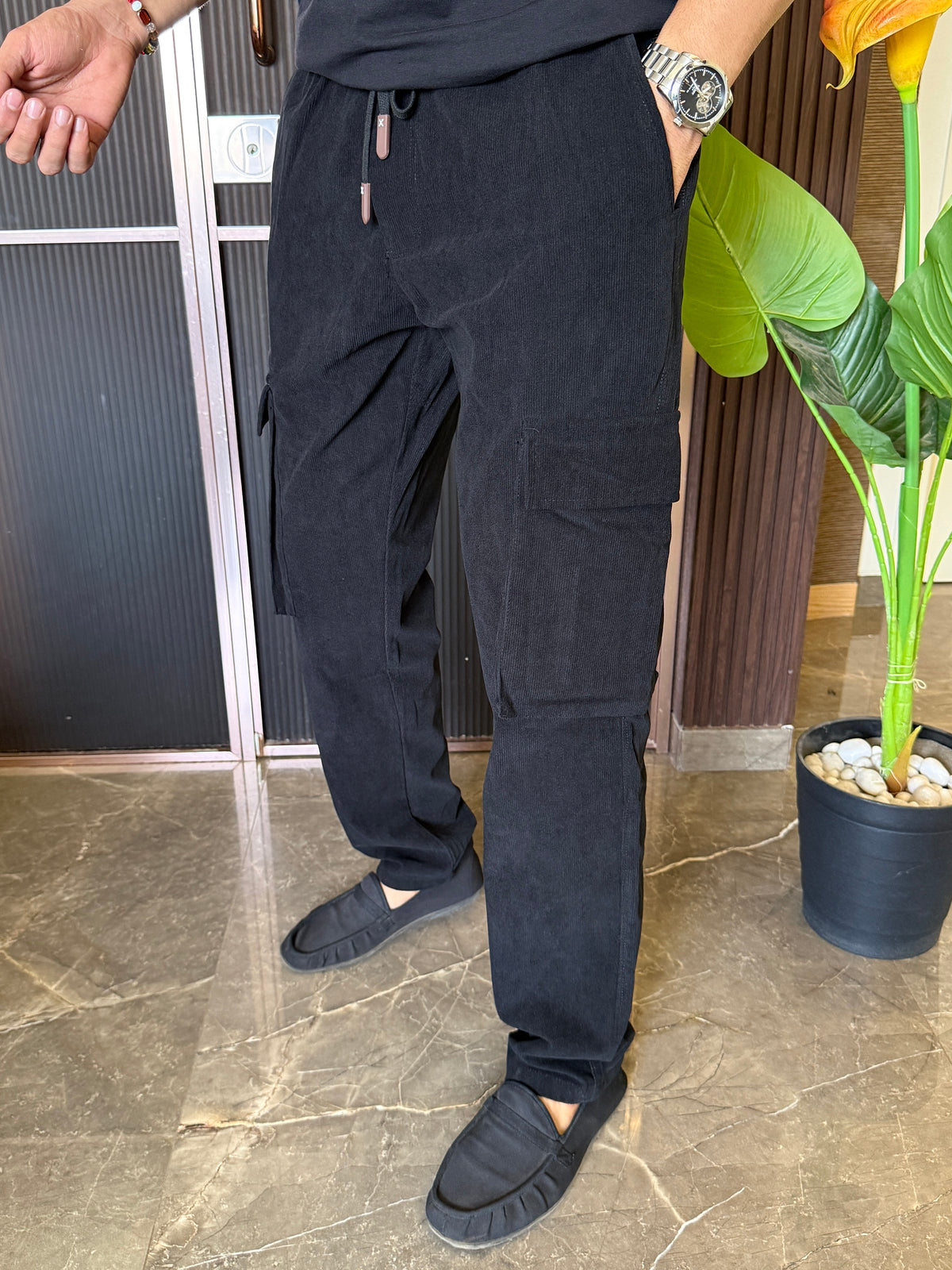 Corduroy Black Cargo Pants