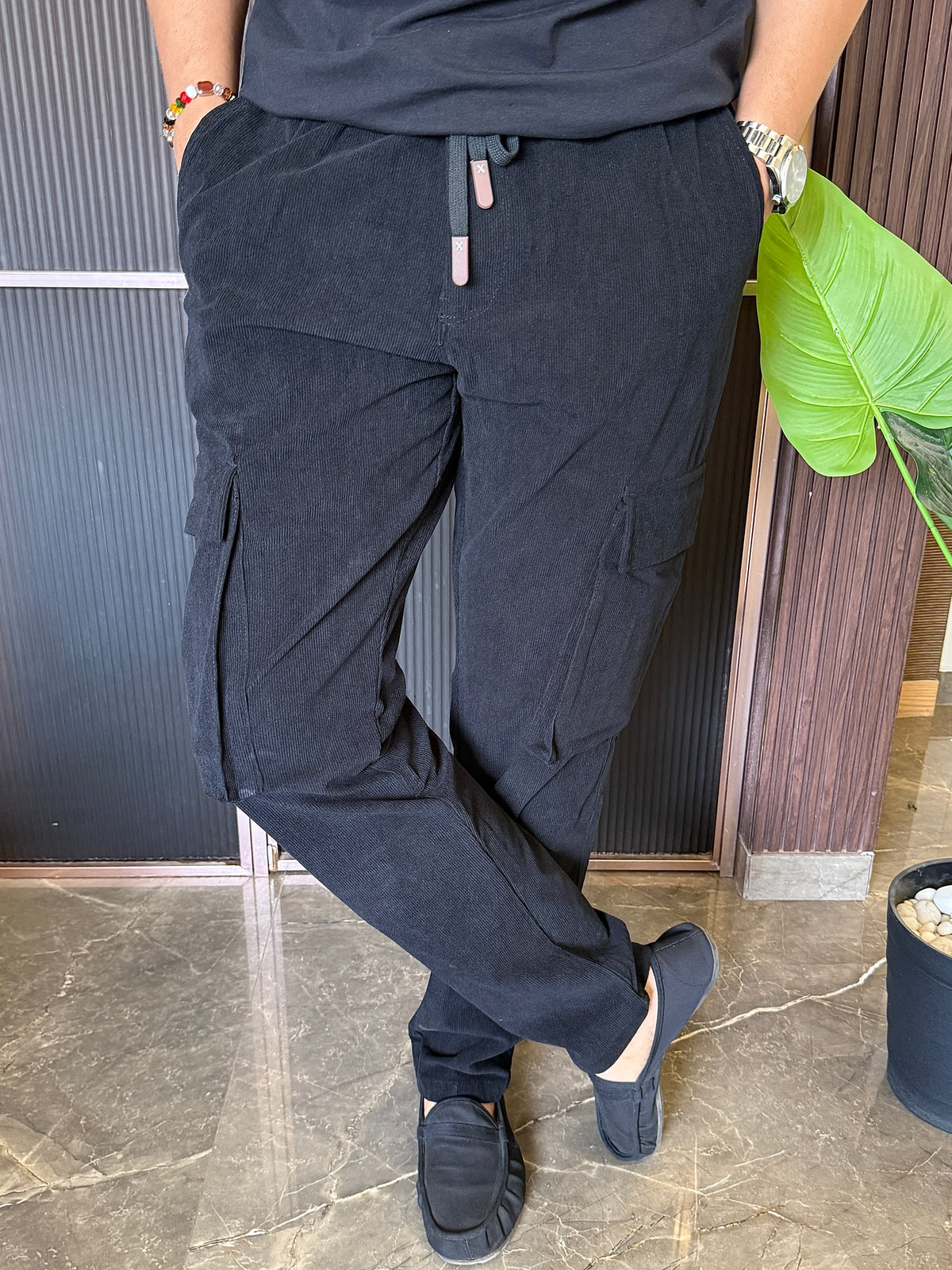 Corduroy Black Cargo Pants
