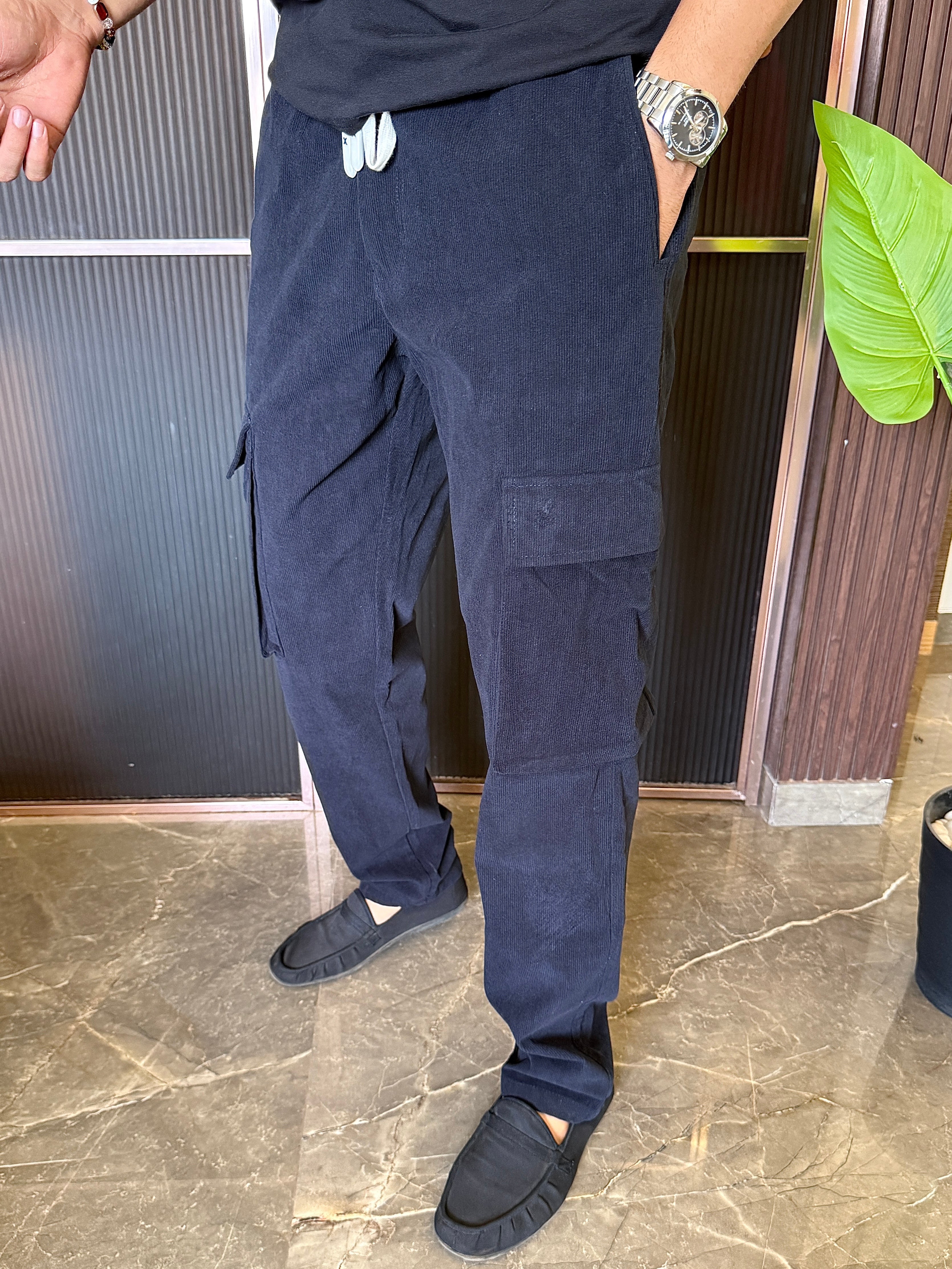 Corduroy Black Cargo Pants