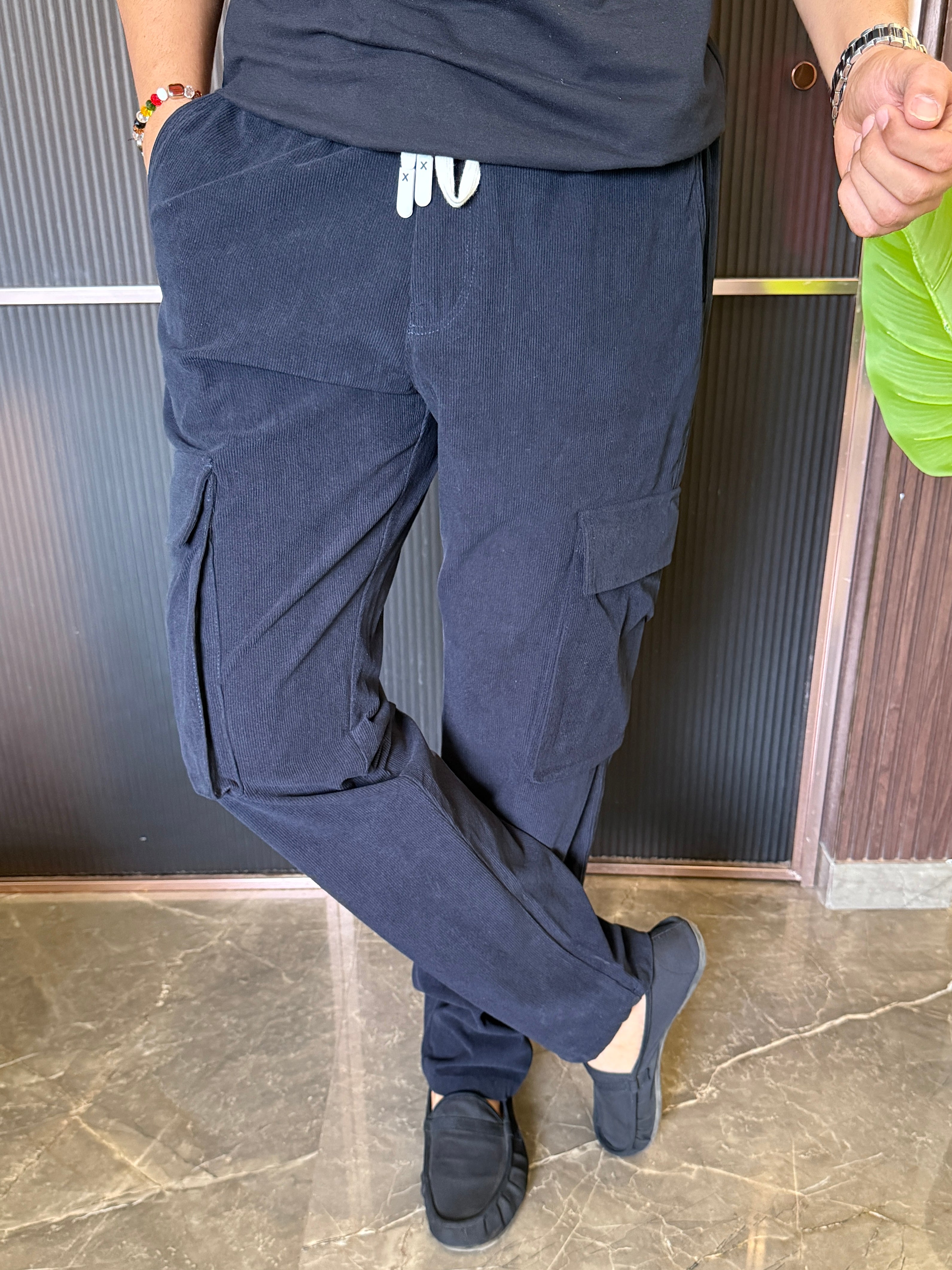 Corduroy Black Cargo Pants