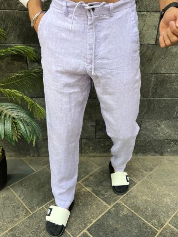 Pure Linen Lavender Ribbed Pant