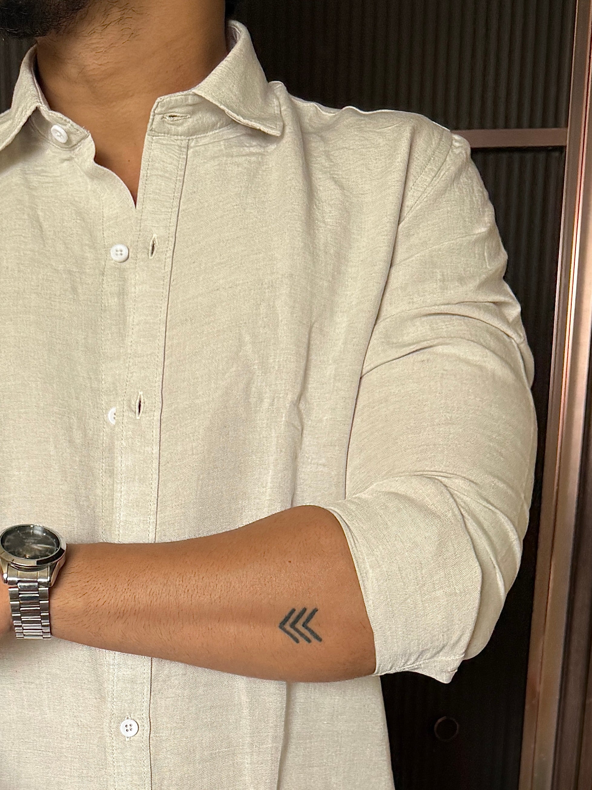 A Pure linen Cream Full Shirt