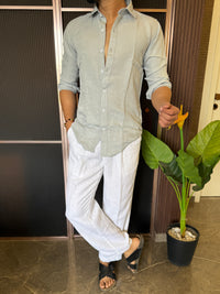 A Pure linen Lightgrey Full Shirt
