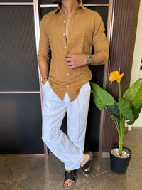 A Pure linen Camel Full Shirt