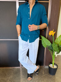 A Pure linen Blue Full Shirt