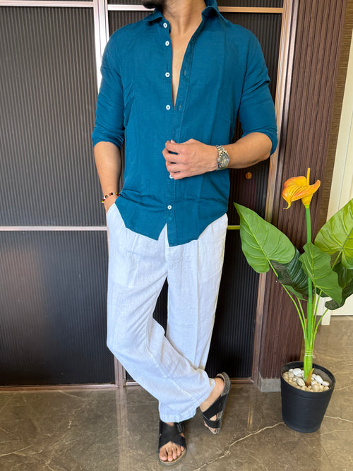 A Pure linen Blue Full Shirt