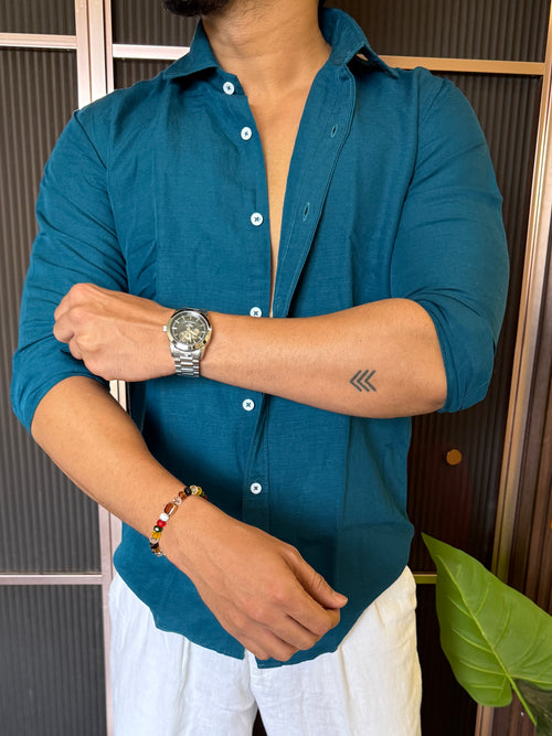 A Pure linen Blue Full Shirt