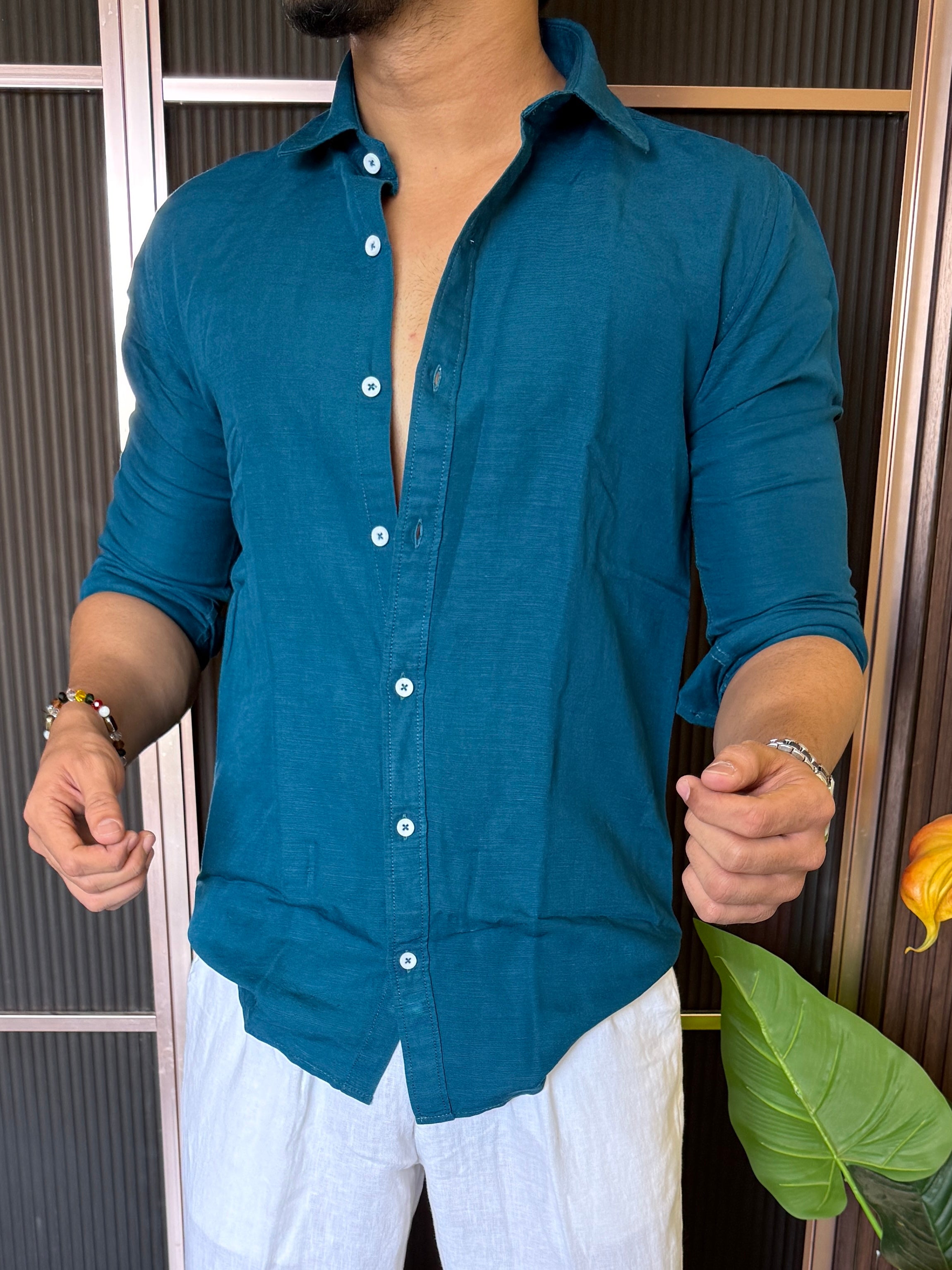 A Pure linen Blue Full Shirt