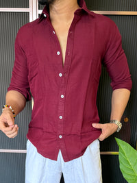 A Pure linen Maroon Full Shirt