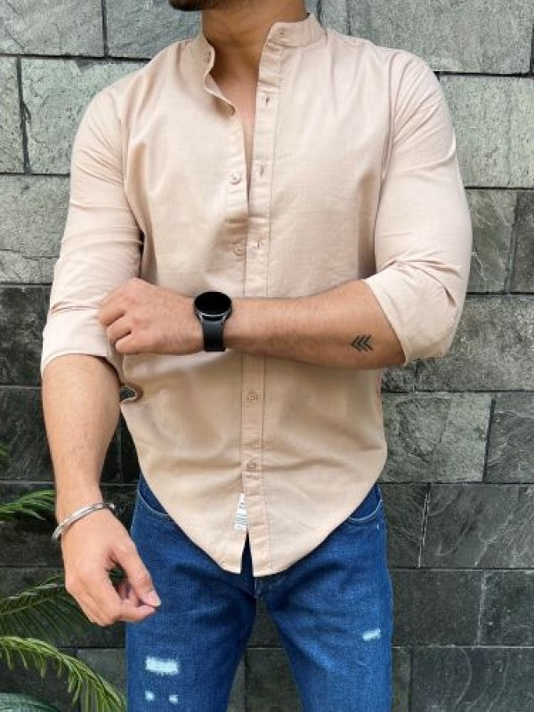 Chinese Collar Khakee Slub Shirt
