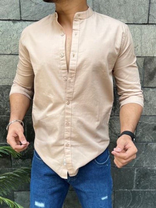Chinese Collar Khakee Slub Shirt