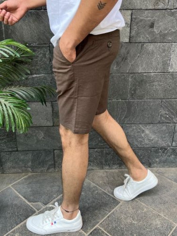 Linen stretchable Dark Brown Shorts