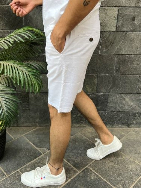 Linen stretchable white Shorts