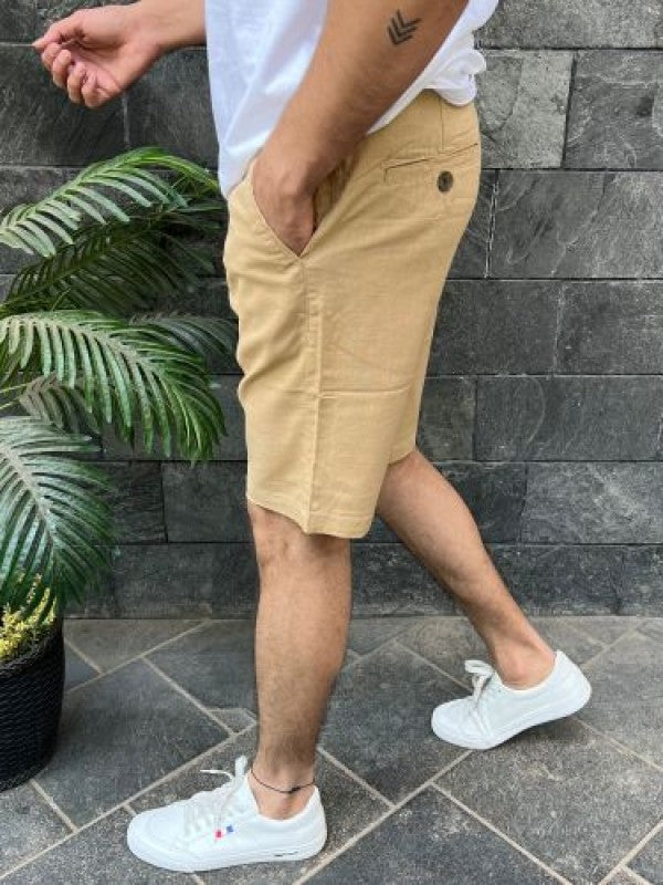 Linen stretchable Camel Shorts