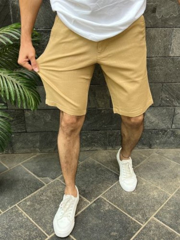Linen stretchable Camel Shorts