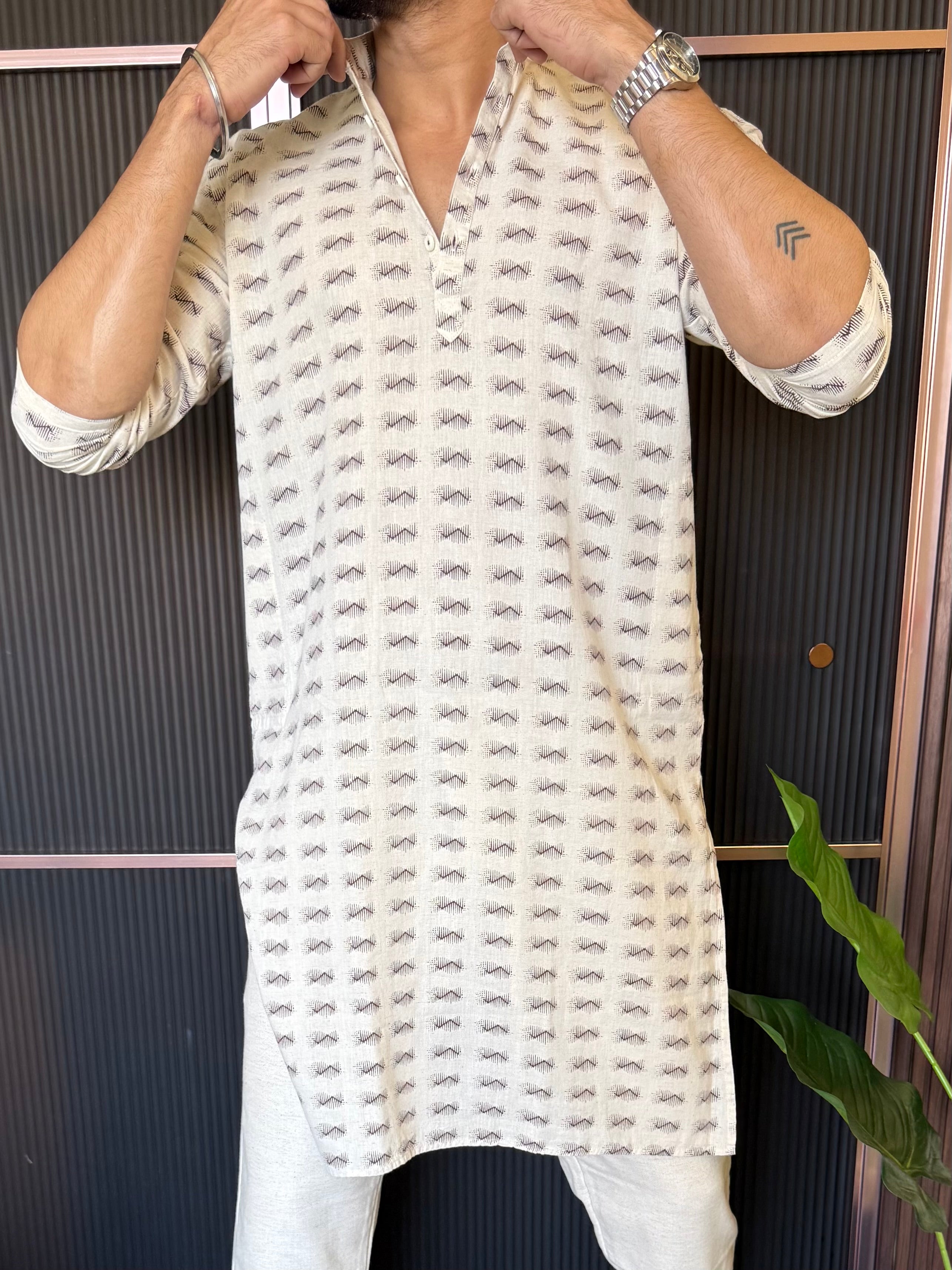 Natural Zig Zag Print Kurta