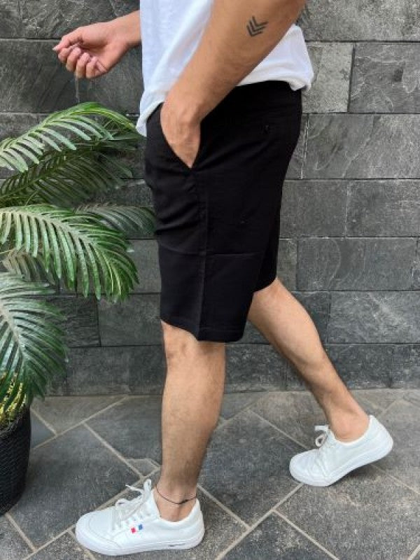 Linen stretchable Black Shorts