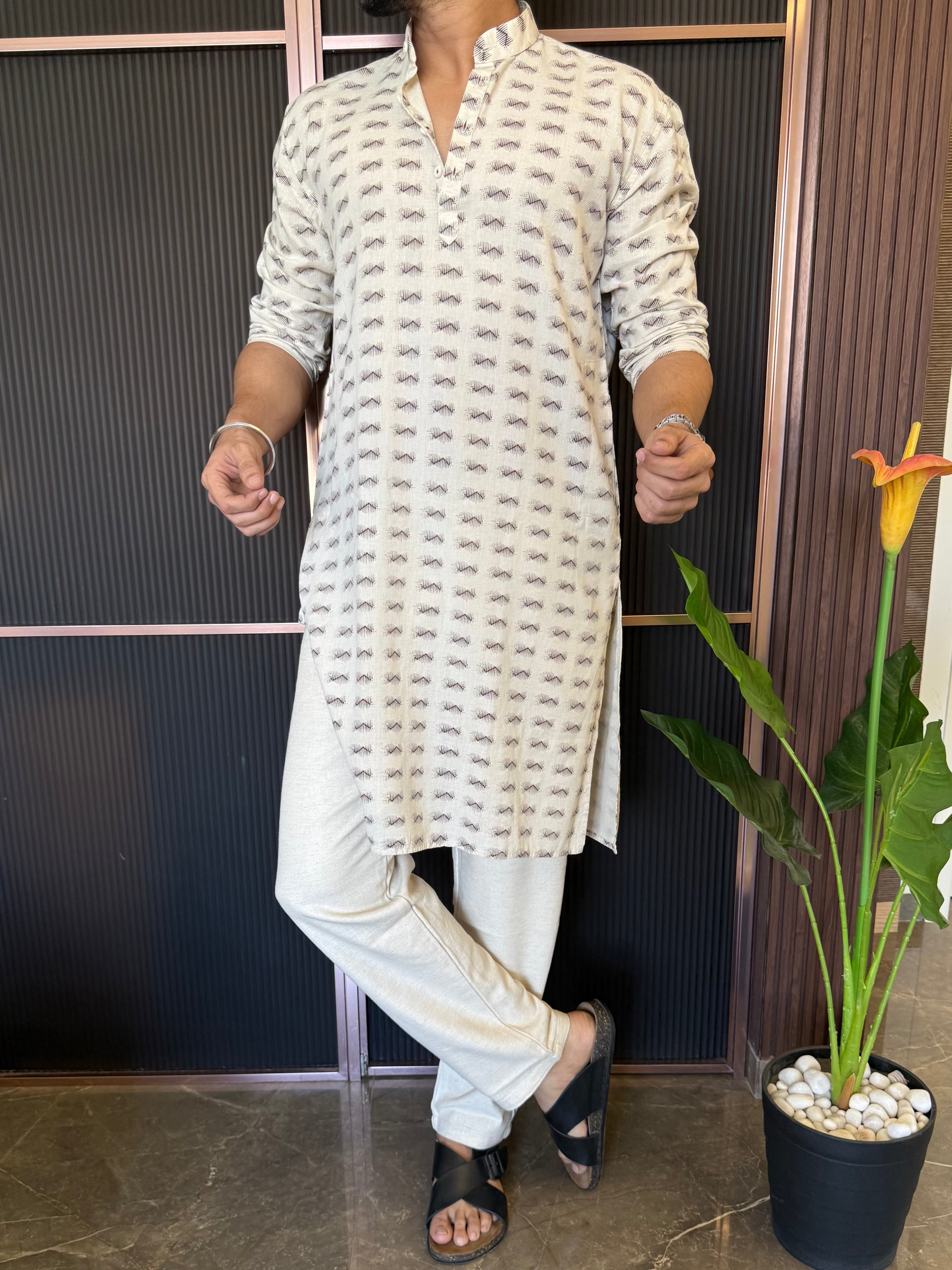 Natural Zig Zag Print Kurta