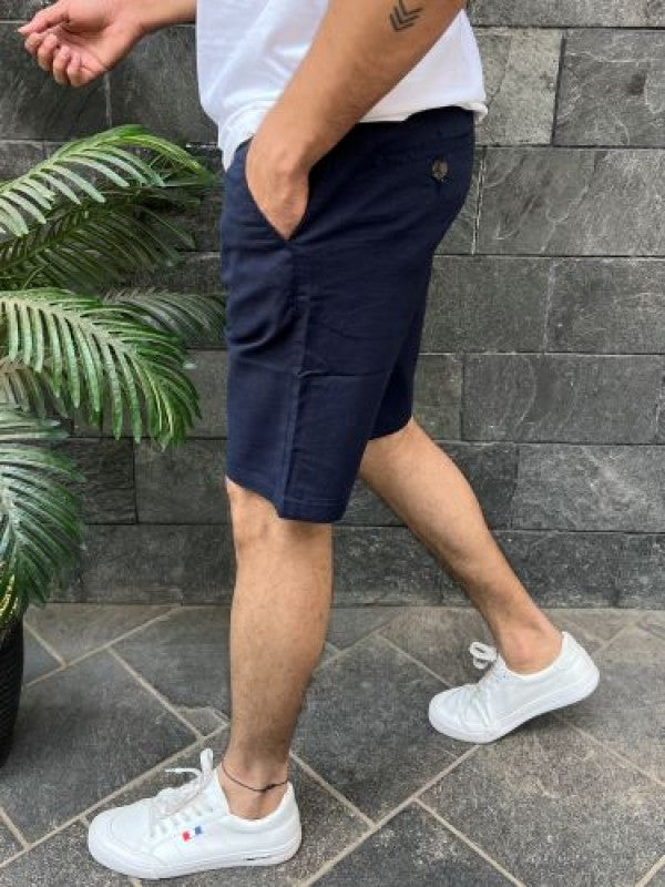 Linen stretchable Navy Shorts