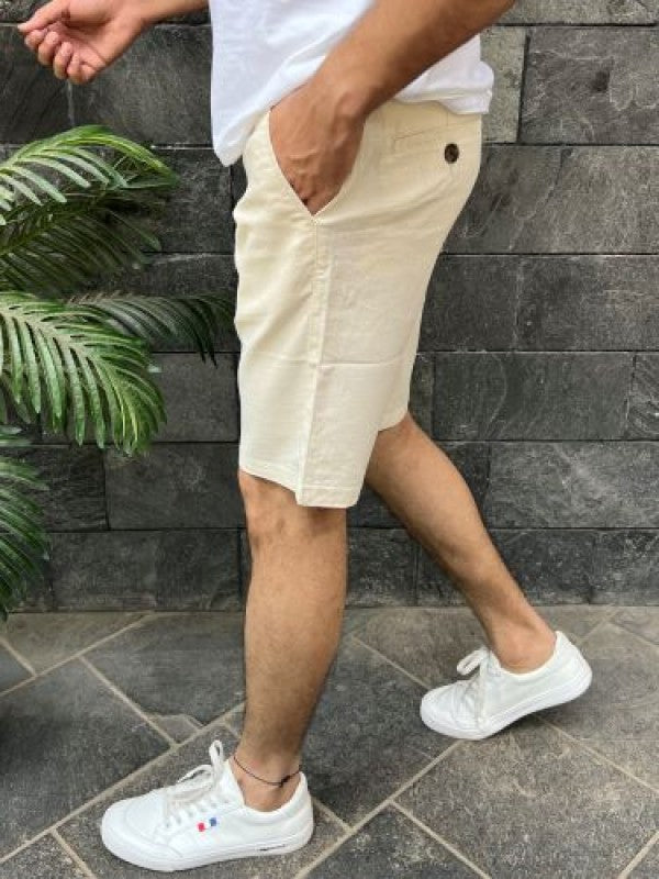Linen stretchable Light cream Shorts