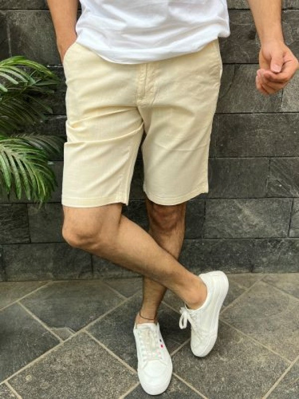 Linen stretchable Light cream Shorts