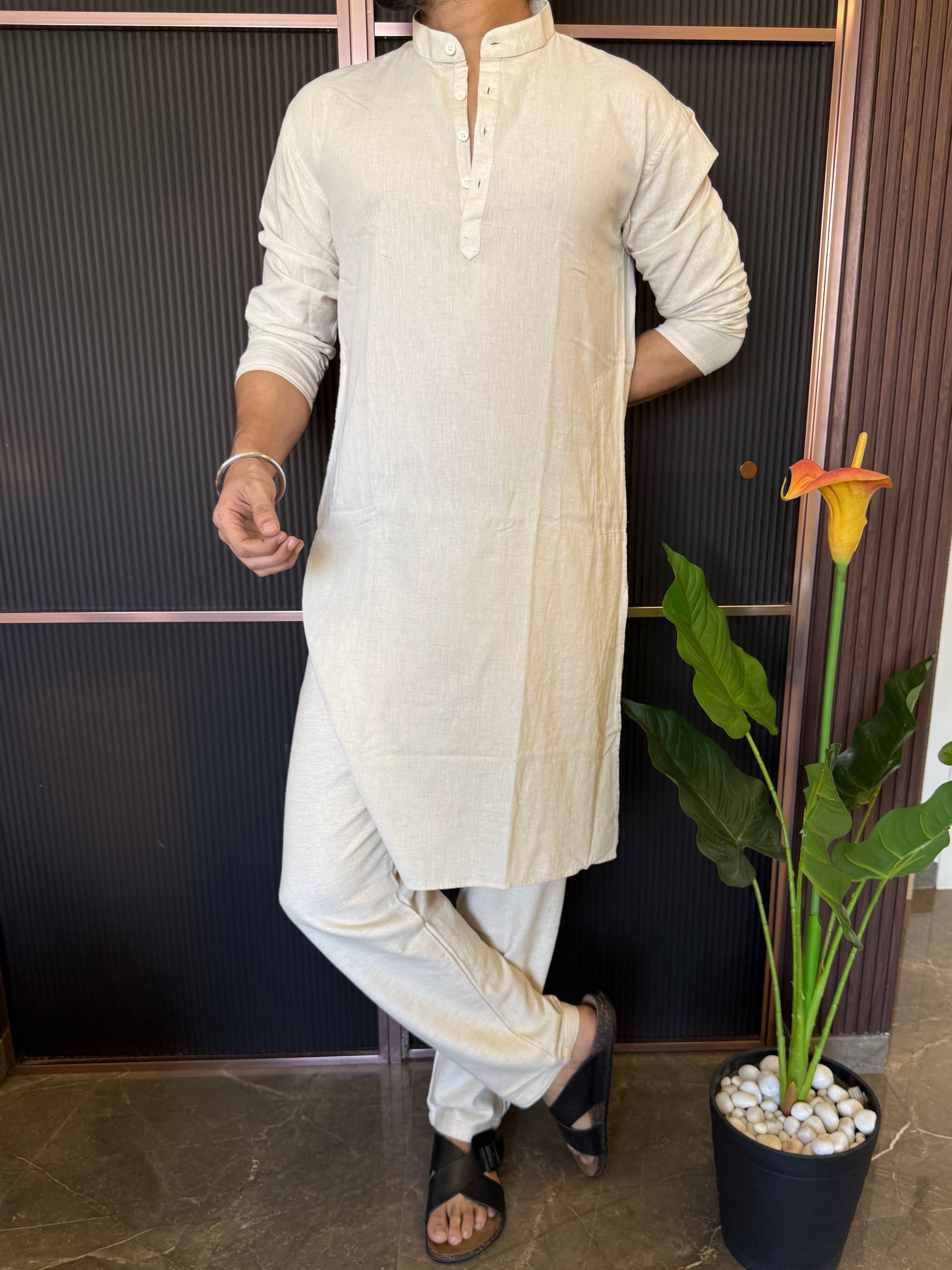 Natural Plain Print Kurta