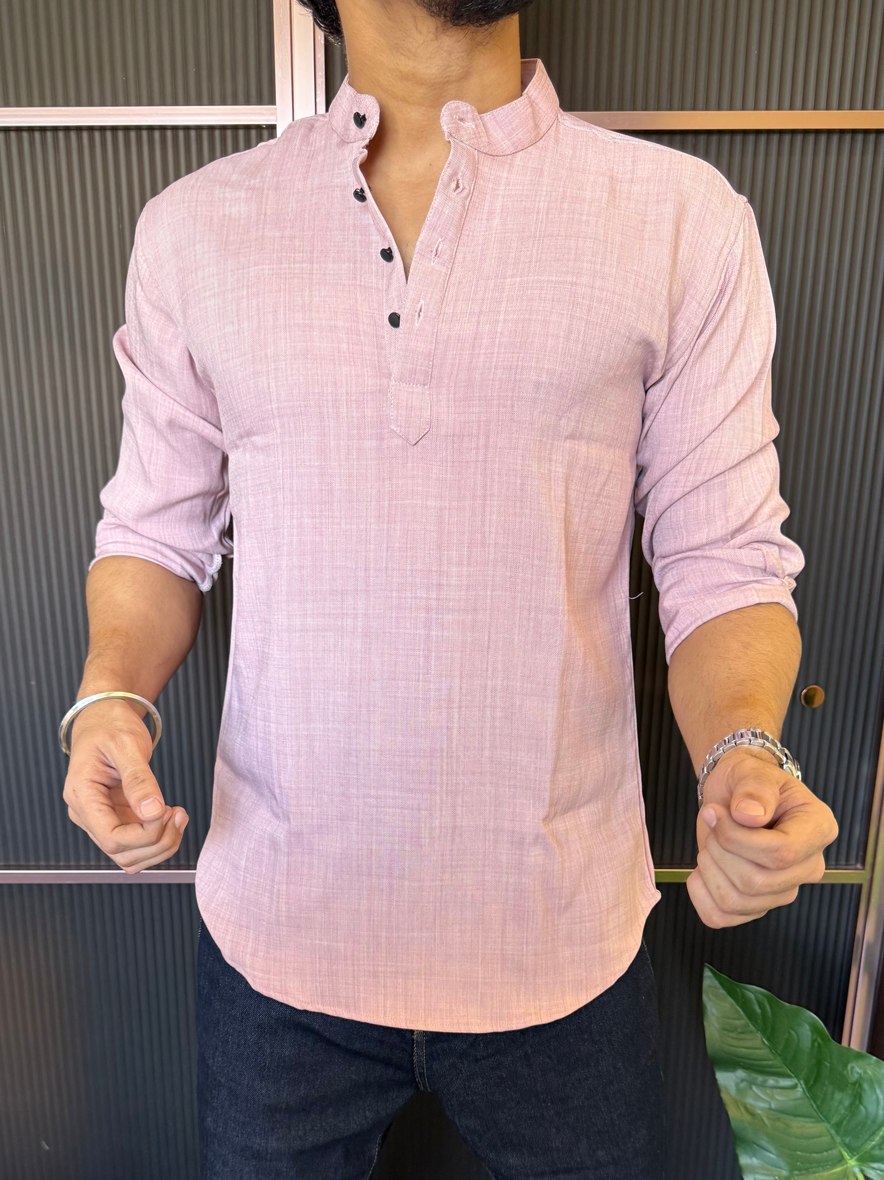 Stretchable Linen Short Kurta pink Colour