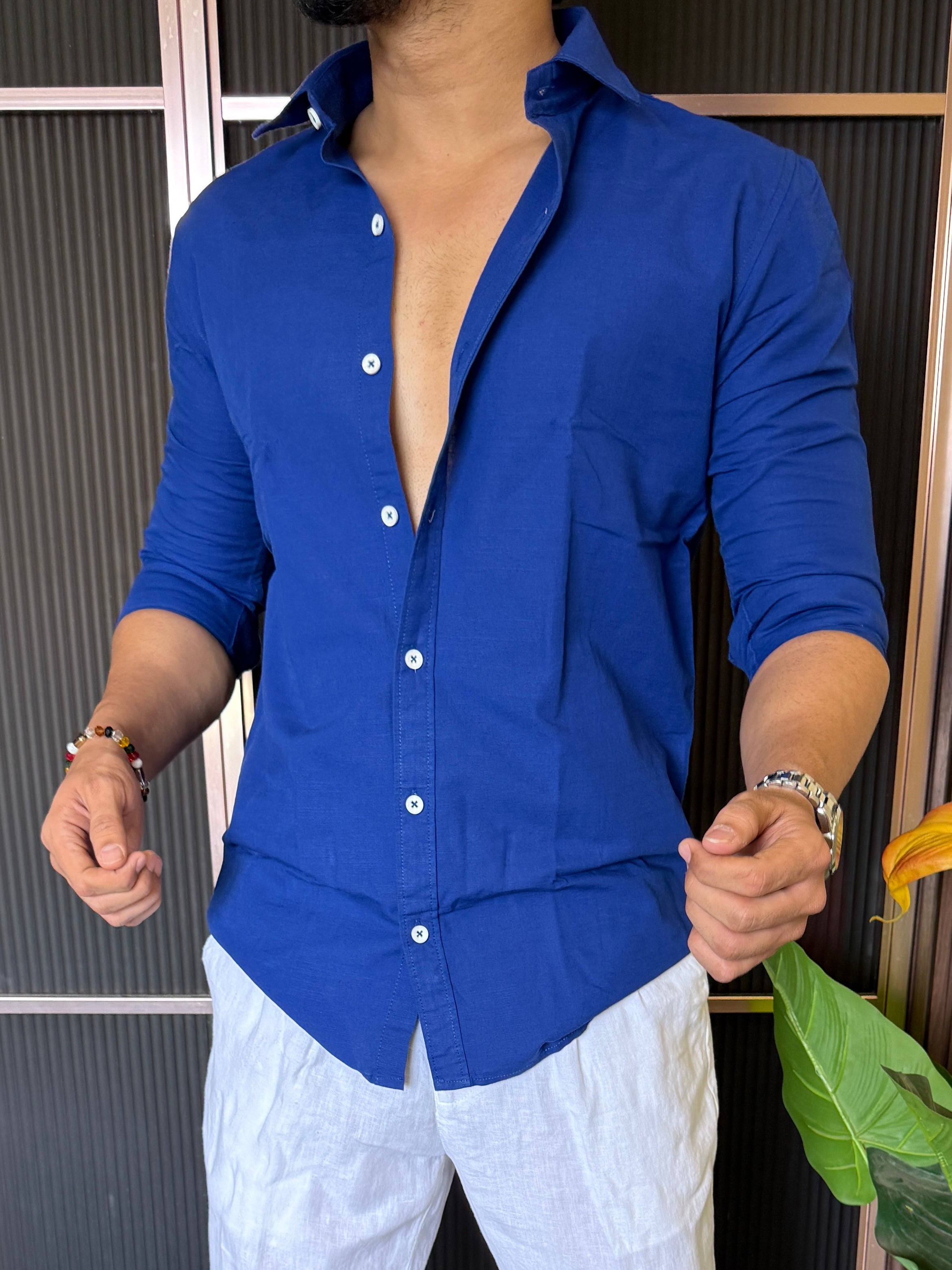 Cotton Linen RoyalBlue Shirt