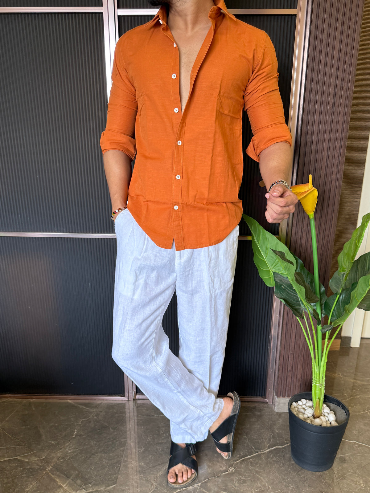 Cotton Linen Orange Shirt