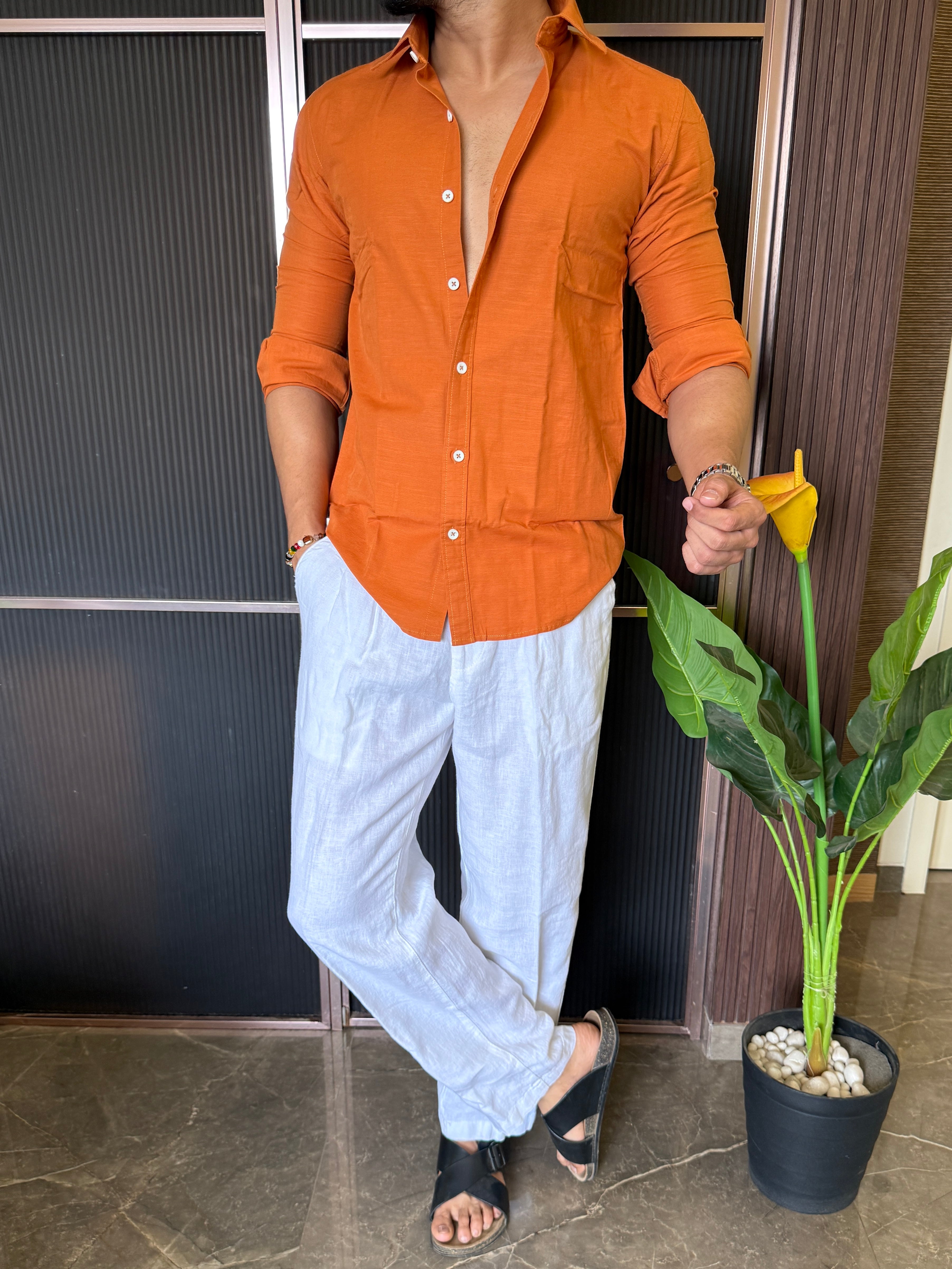 Cotton Linen Orange Shirt