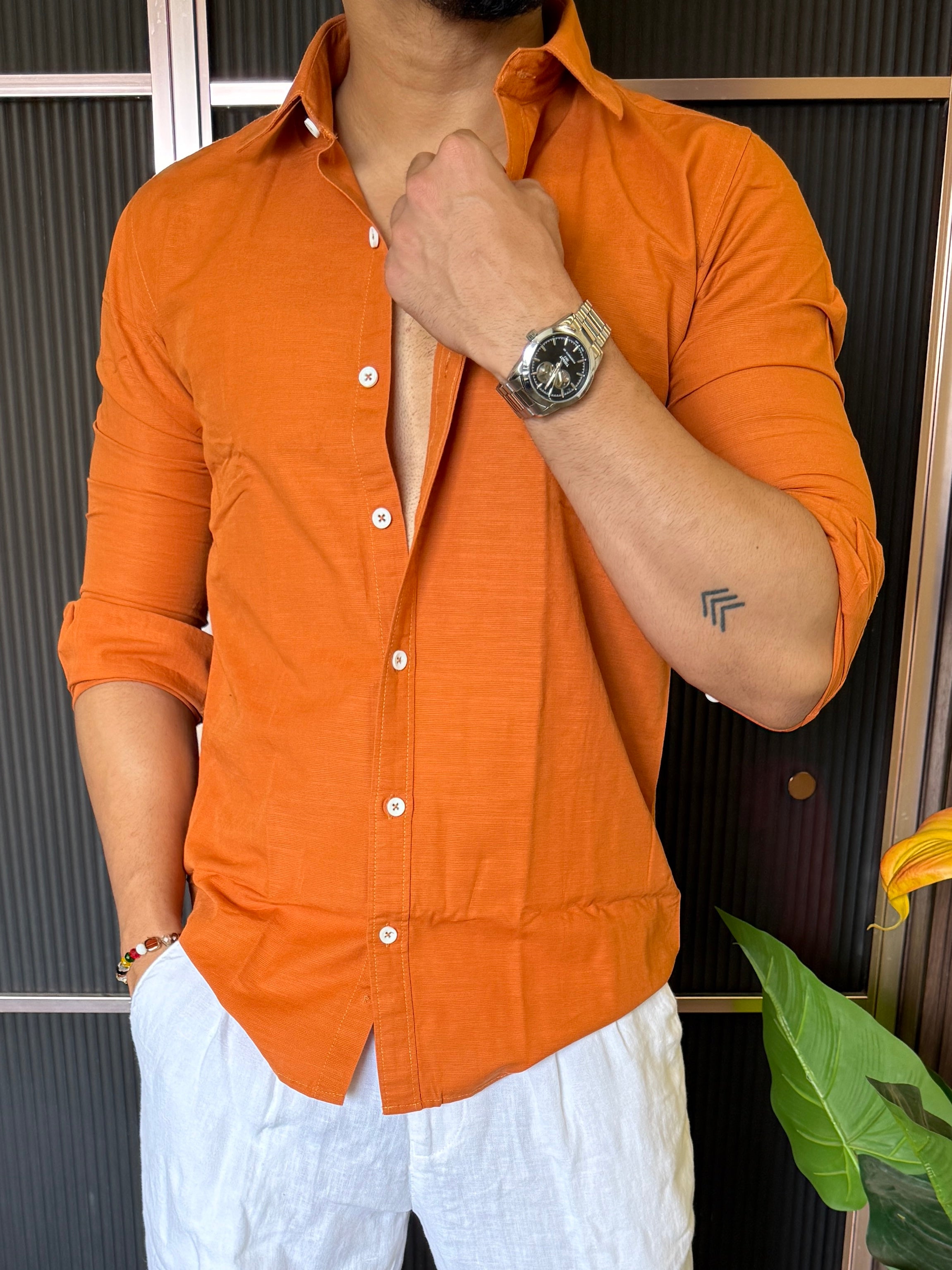 Cotton Linen Orange Shirt