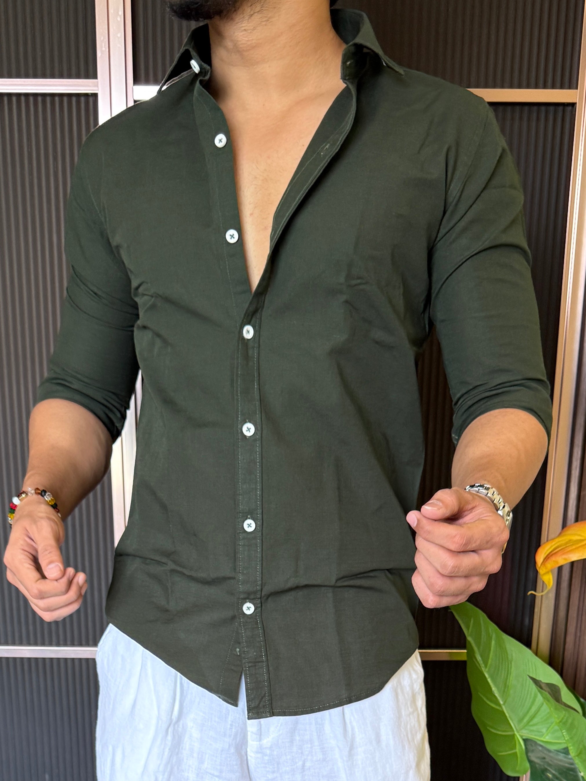 Cotton Linen Green Shirt