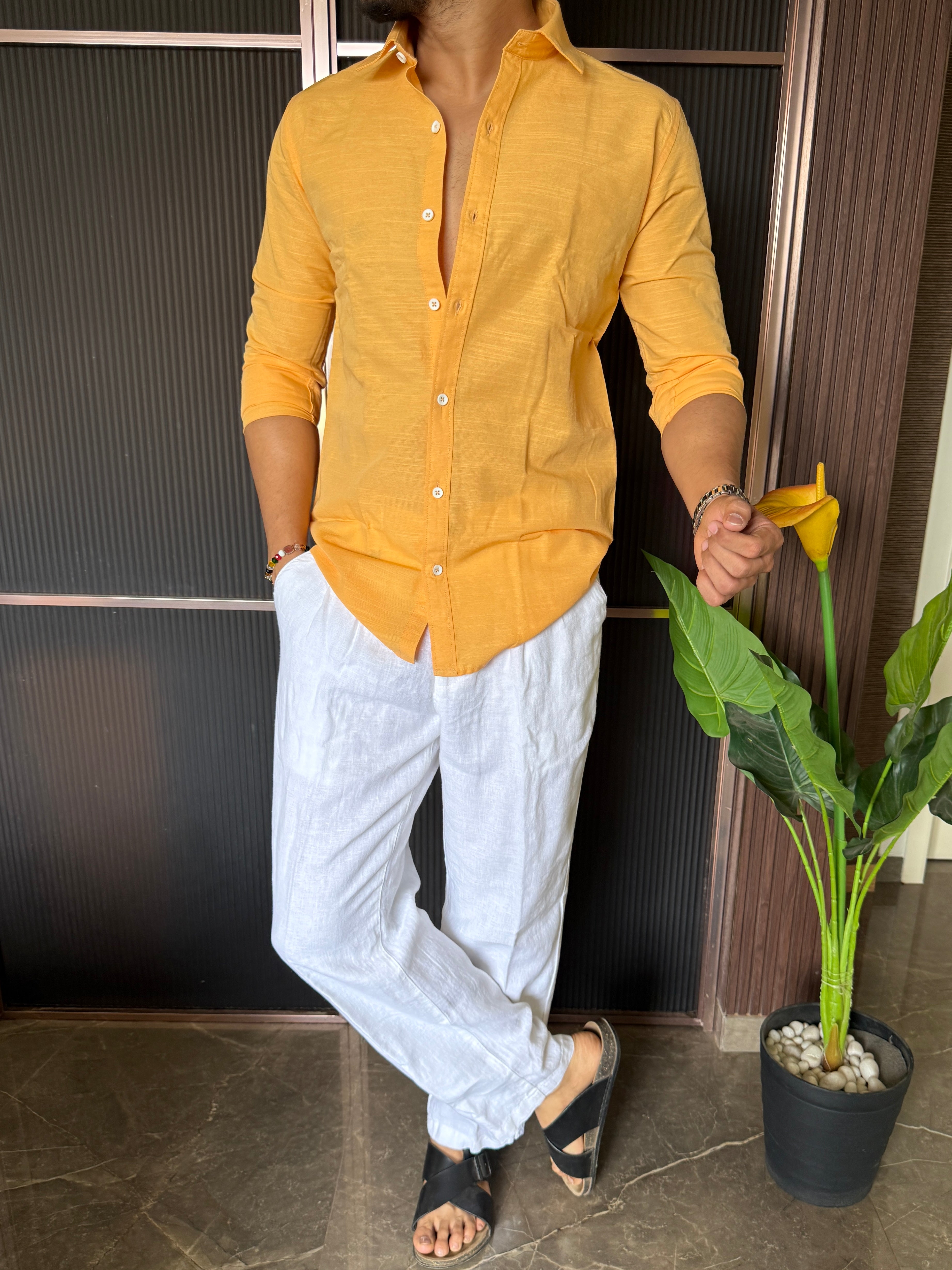 Cotton Linen Yellow Shirt