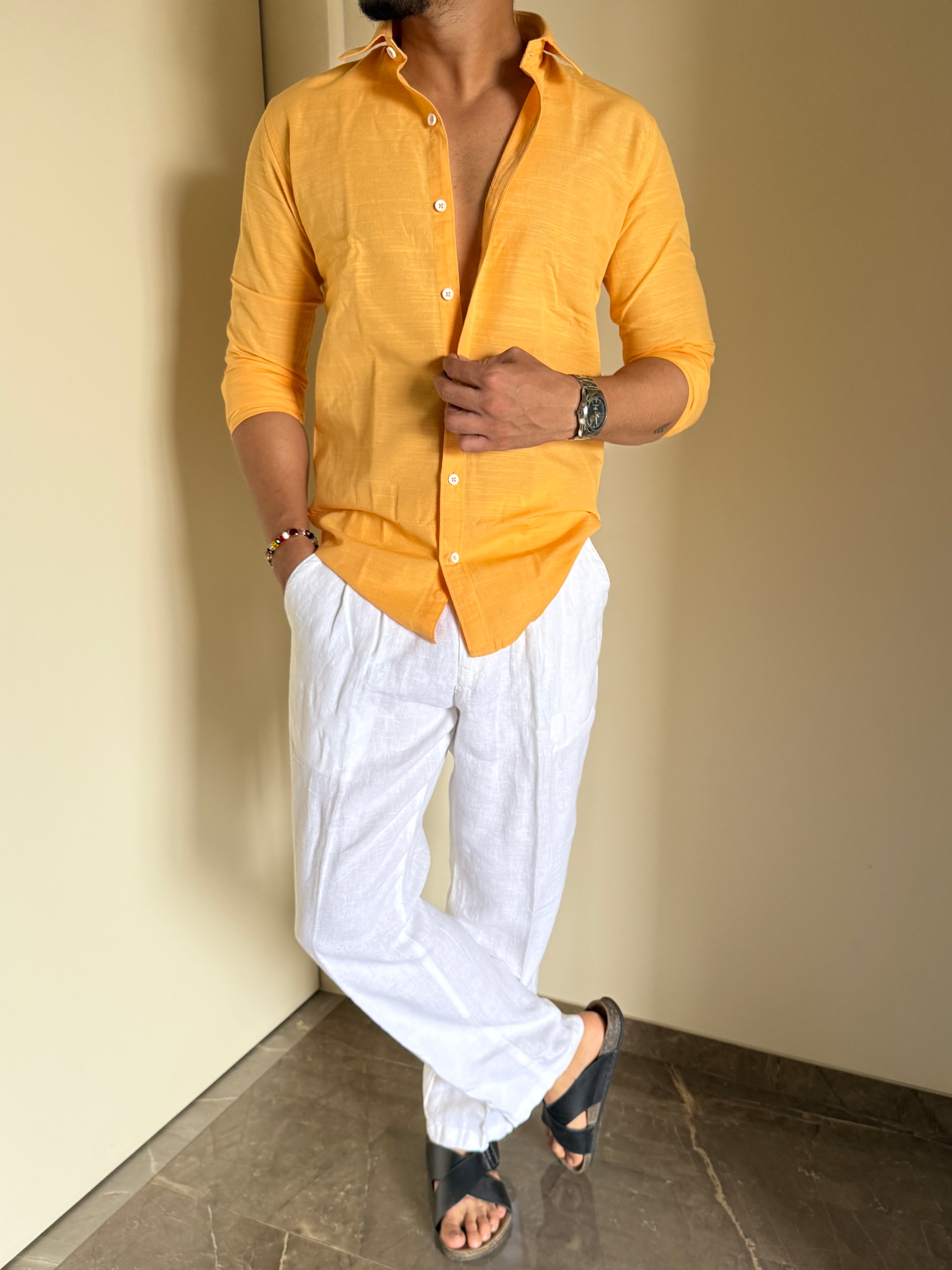 Cotton Linen Yellow Shirt