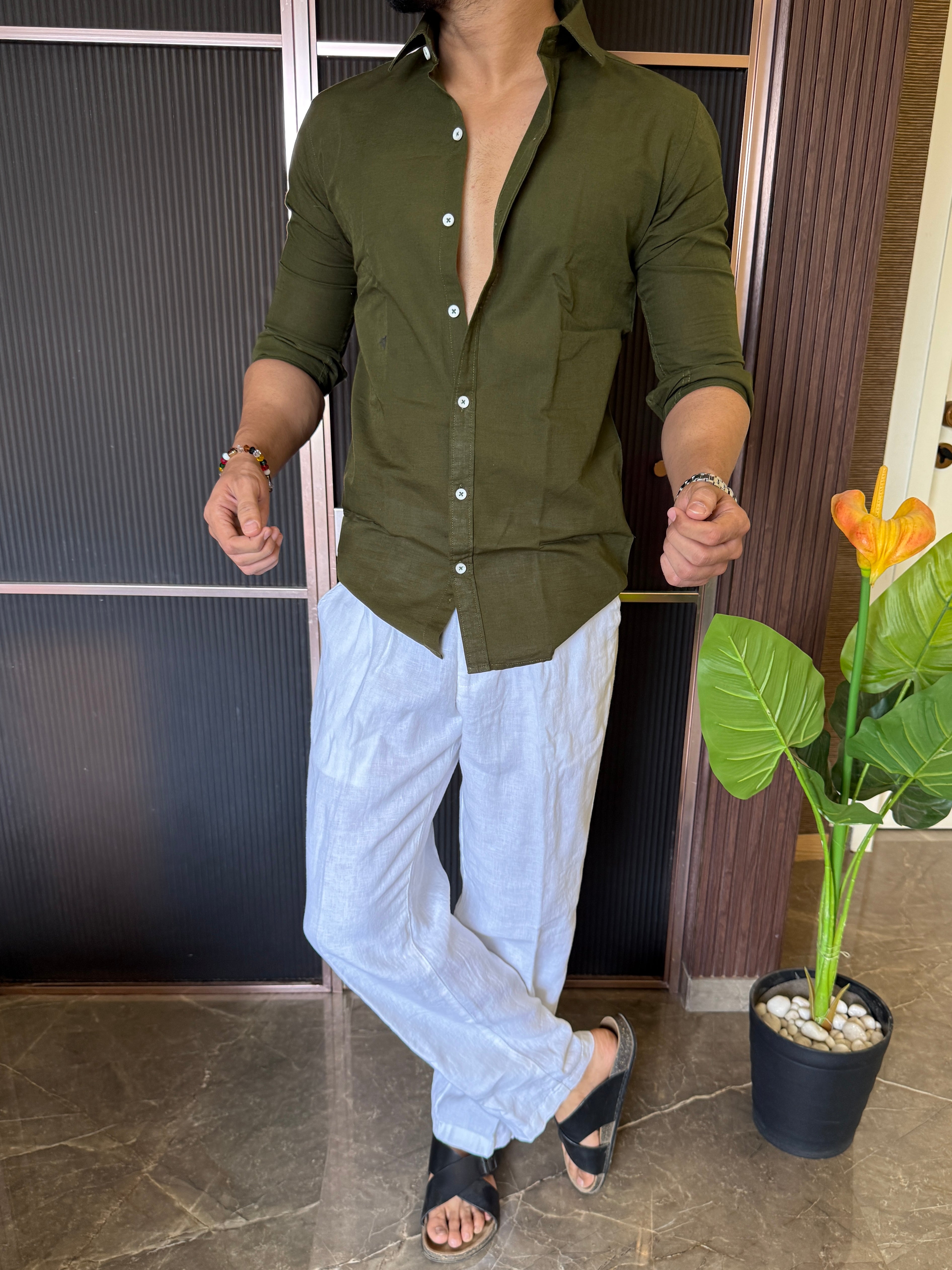Cotton Linen Olive Shirt