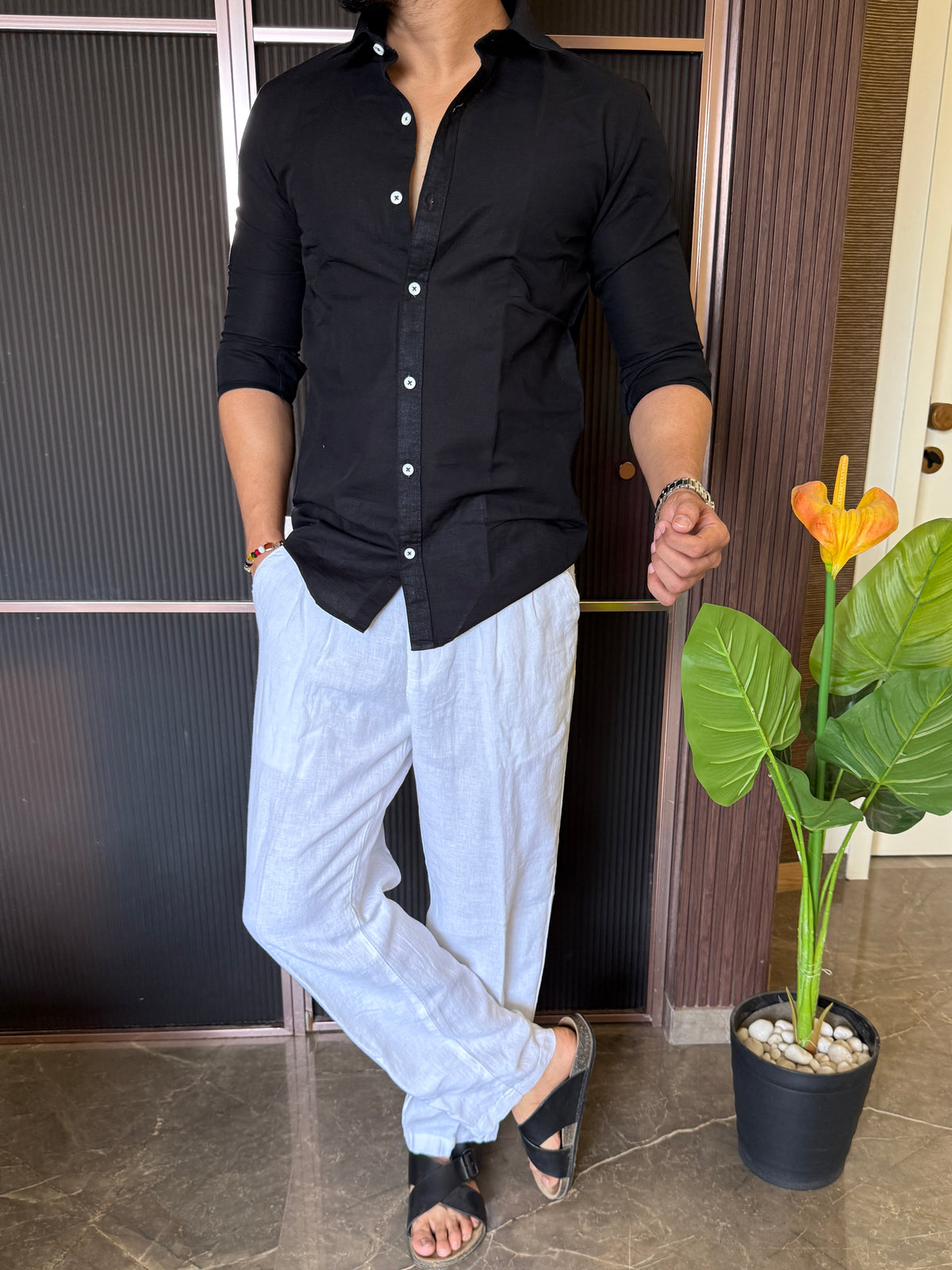 Cotton Linen Black Shirt